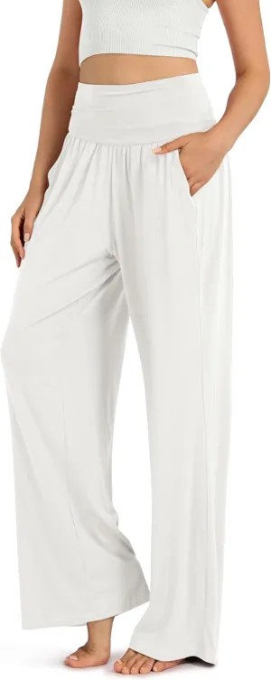 ODODOS Women's Wide Leg Palazzo Lounge Pants with Pockets Light Weight Loose Comfy Casual Pajama Pants-26/28/30"/32" Inseam