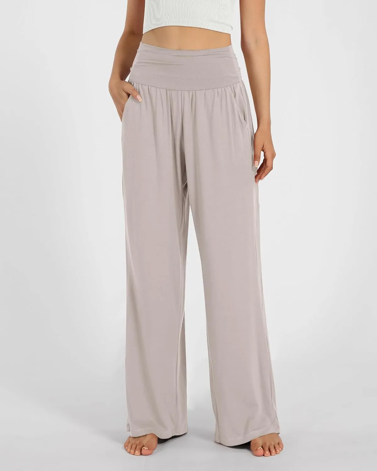 ODODOS Women's Wide Leg Palazzo Lounge Pants with Pockets Light Weight Loose Comfy Casual Pajama Pants-26/28/30"/32" Inseam
