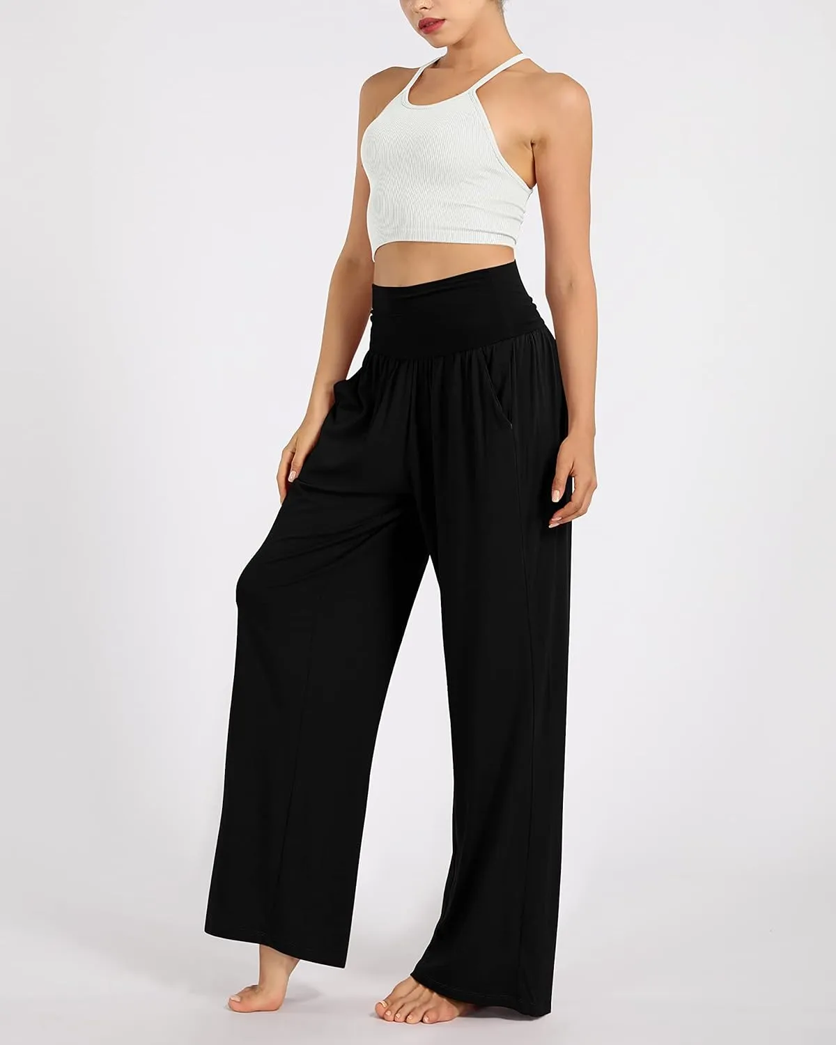 ODODOS Women's Wide Leg Palazzo Lounge Pants with Pockets Light Weight Loose Comfy Casual Pajama Pants-26/28/30"/32" Inseam