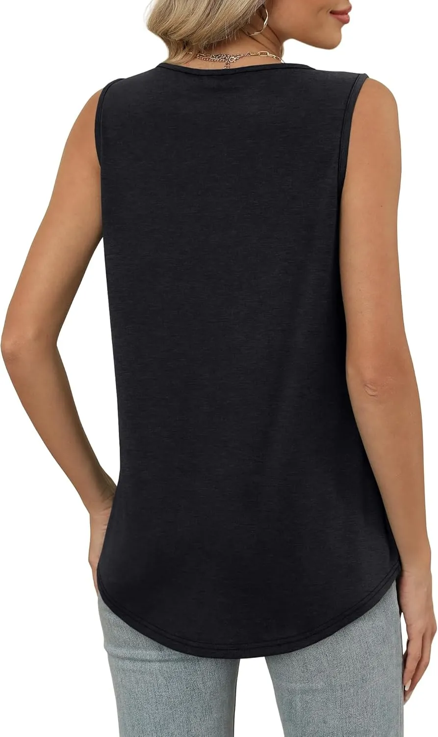 OFEEFAN Tank Top for Women Loose Fit Sleeveless Shirts V Neck Summer Clothes Ruched Women's Tees and Tanks Curved Hem