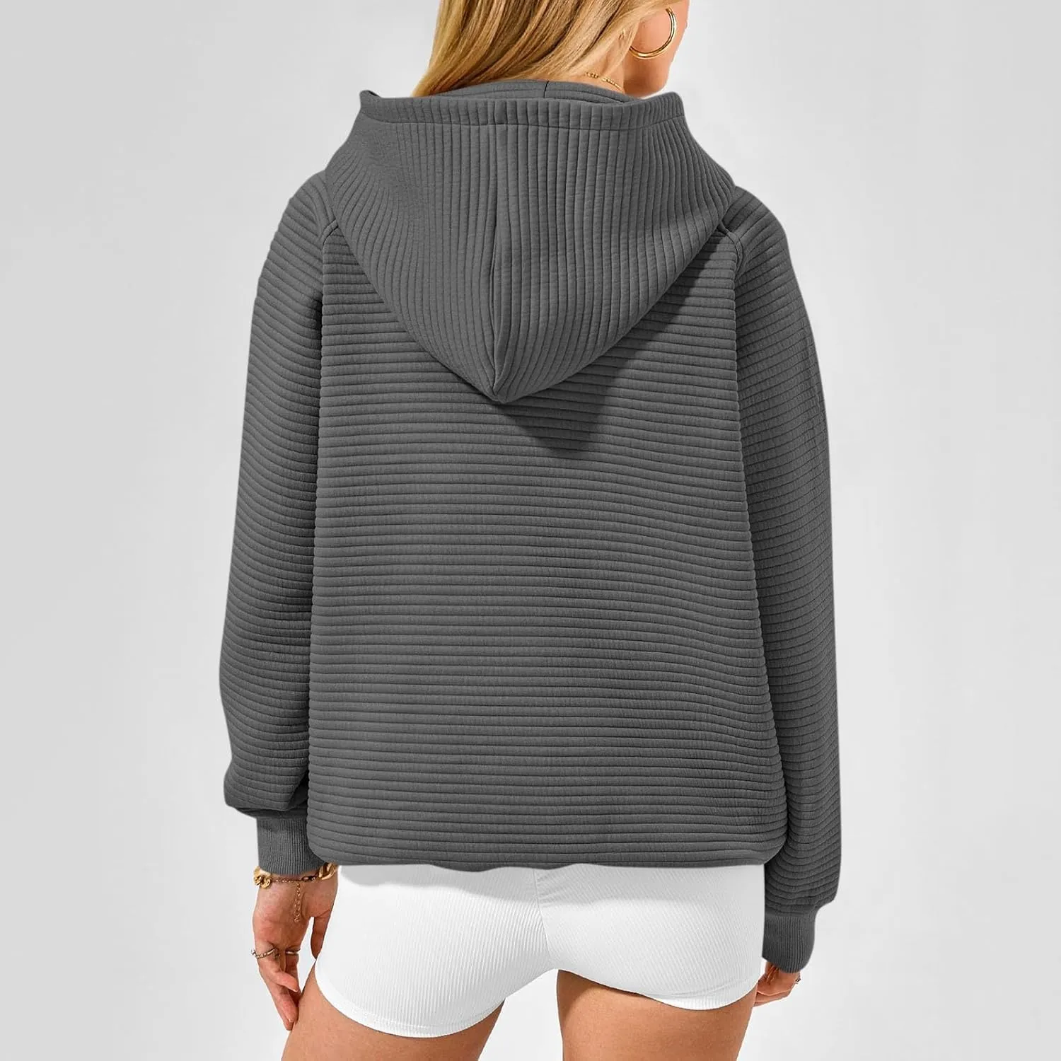 Oversized Hoodie for Women Cute Quilted Hooded Sweatshirt Casual Long Sleeve Pullover Tops with Pocket Travel Outfits