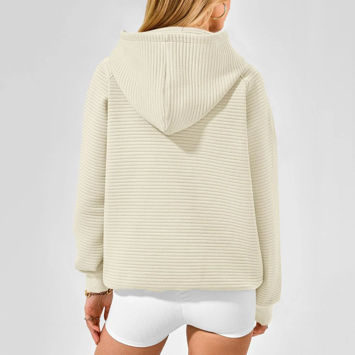 Oversized Hoodie for Women Cute Quilted Hooded Sweatshirt Casual Long Sleeve Pullover Tops with Pocket Travel Outfits