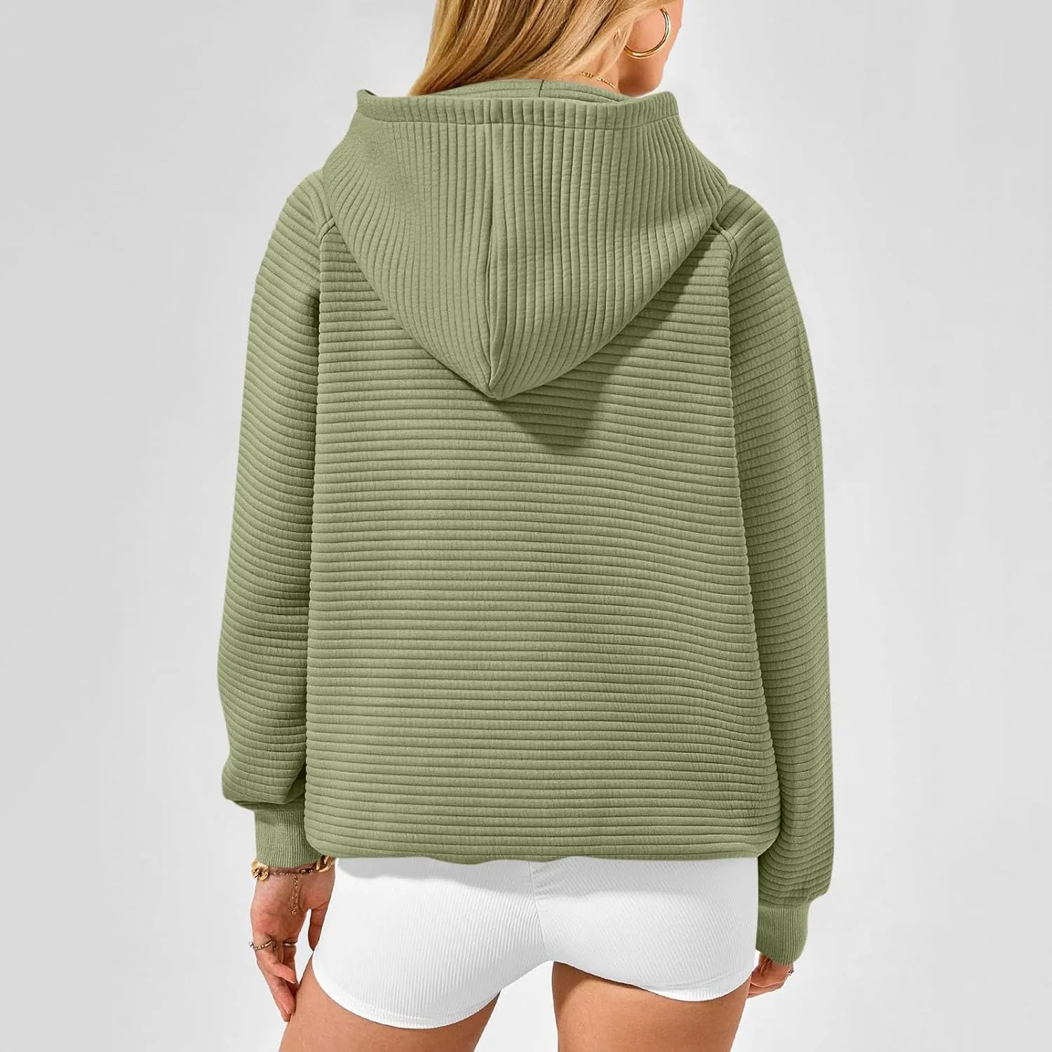 Oversized Hoodie for Women Cute Quilted Hooded Sweatshirt Casual Long Sleeve Pullover Tops with Pocket Travel Outfits