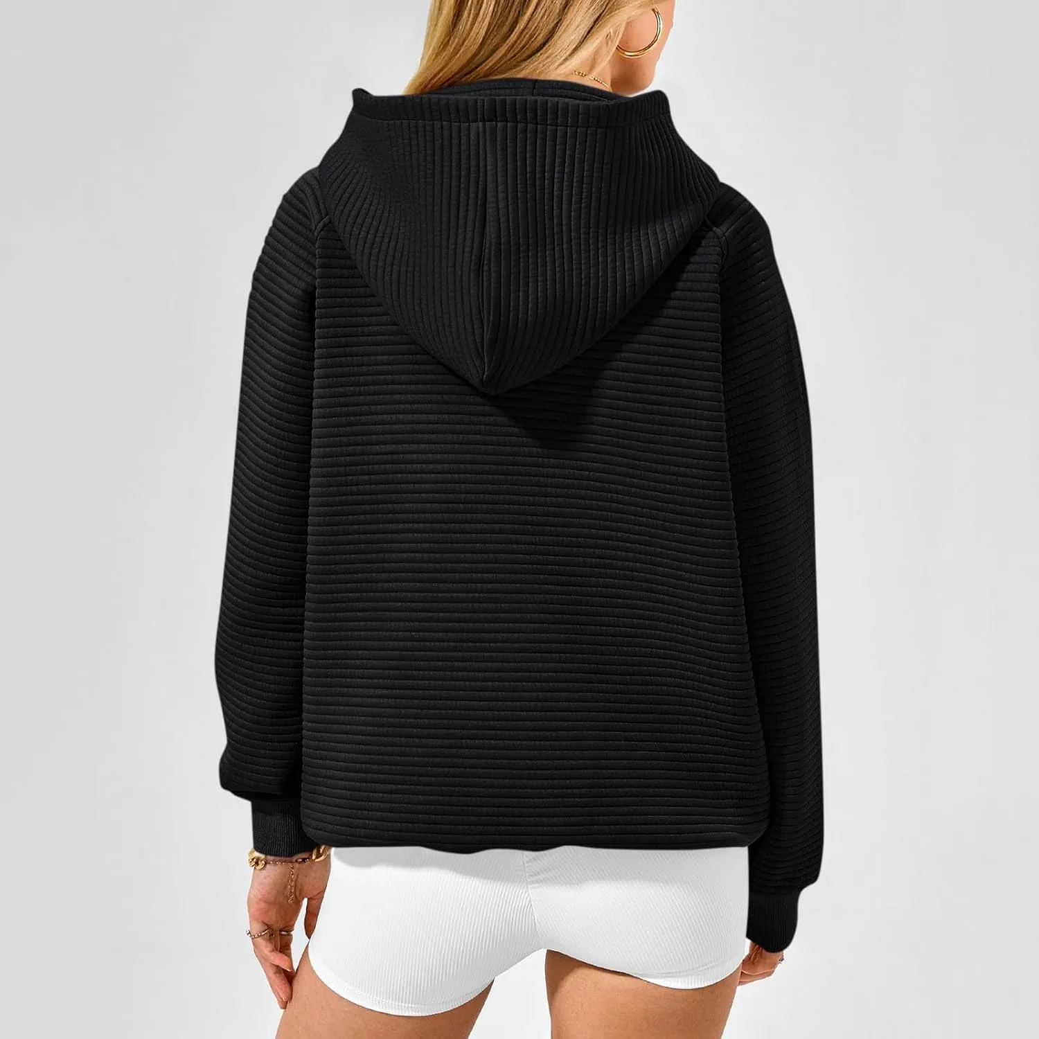 Oversized Hoodie for Women Cute Quilted Hooded Sweatshirt Casual Long Sleeve Pullover Tops with Pocket Travel Outfits