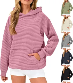 Oversized Hoodie for Women Cute Quilted Hooded Sweatshirt Casual Long Sleeve Pullover Tops with Pocket Travel Outfits