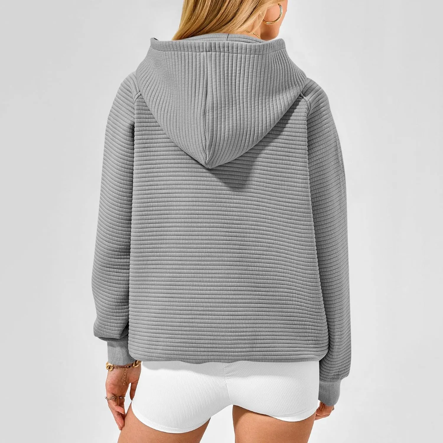 Oversized Hoodie for Women Cute Quilted Hooded Sweatshirt Casual Long Sleeve Pullover Tops with Pocket Travel Outfits