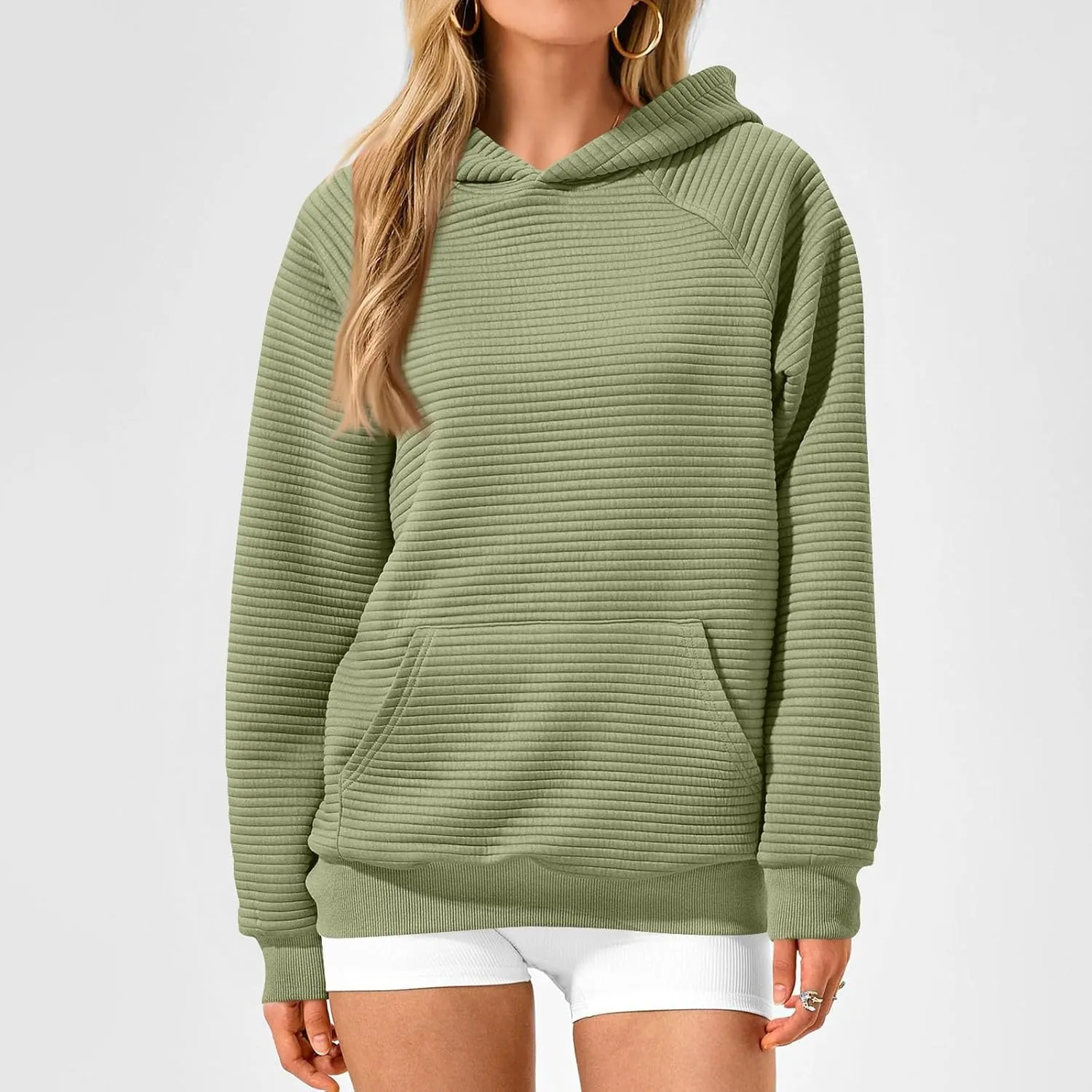 Oversized Hoodie for Women Cute Quilted Hooded Sweatshirt Casual Long Sleeve Pullover Tops with Pocket Travel Outfits