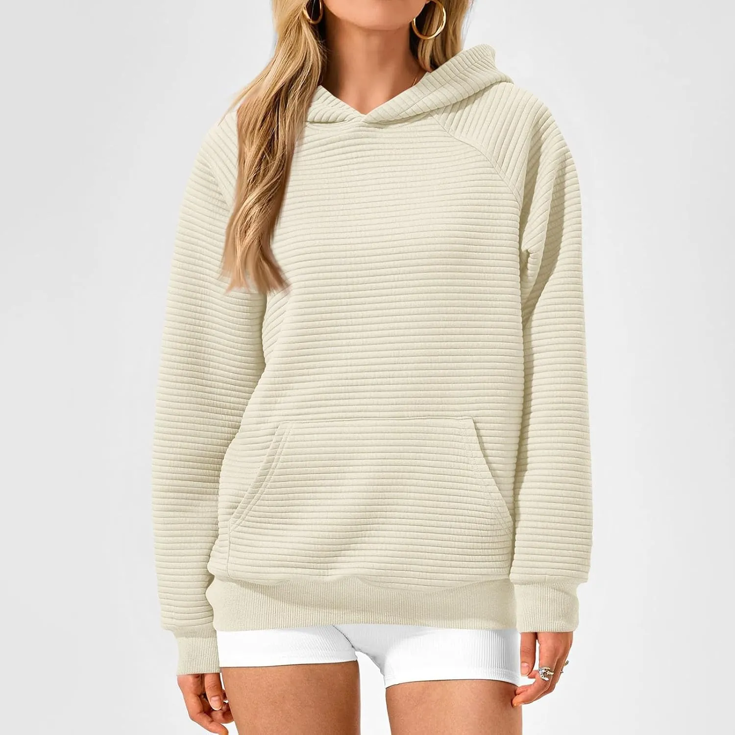 Oversized Hoodie for Women Cute Quilted Hooded Sweatshirt Casual Long Sleeve Pullover Tops with Pocket Travel Outfits