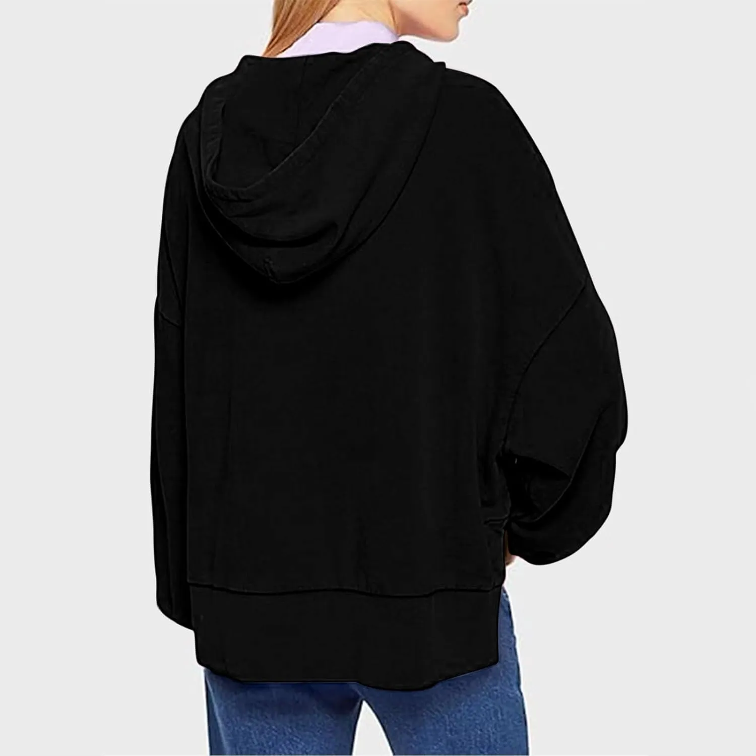 Oversized Hoodies for Women Split Side Hem Hooded Neck Sweatshirts Casual Long Sleeve Drop Shoulder Pullover Tops