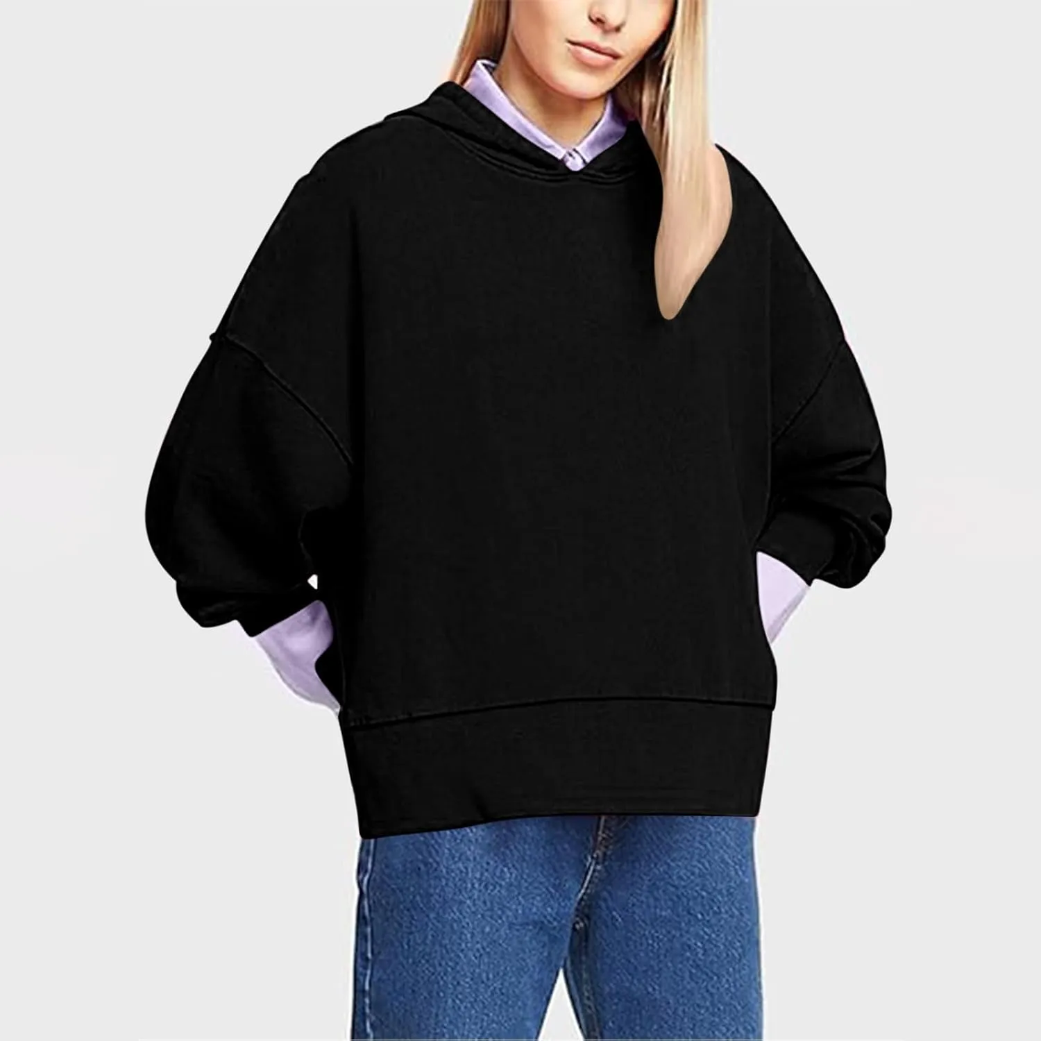 Oversized Hoodies for Women Split Side Hem Hooded Neck Sweatshirts Casual Long Sleeve Drop Shoulder Pullover Tops