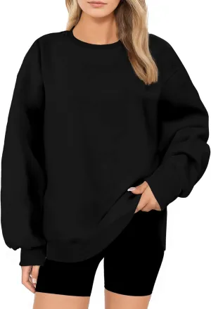Oversized Sweatshirt for Women, Crewneck Sweatshirts Women Pullover Long Sleeves, Pullover Sweaters Casual Comfy Fall Fashion Clothes 2024, Womens Sweatshirts Trendy Fashion(Black,XS)