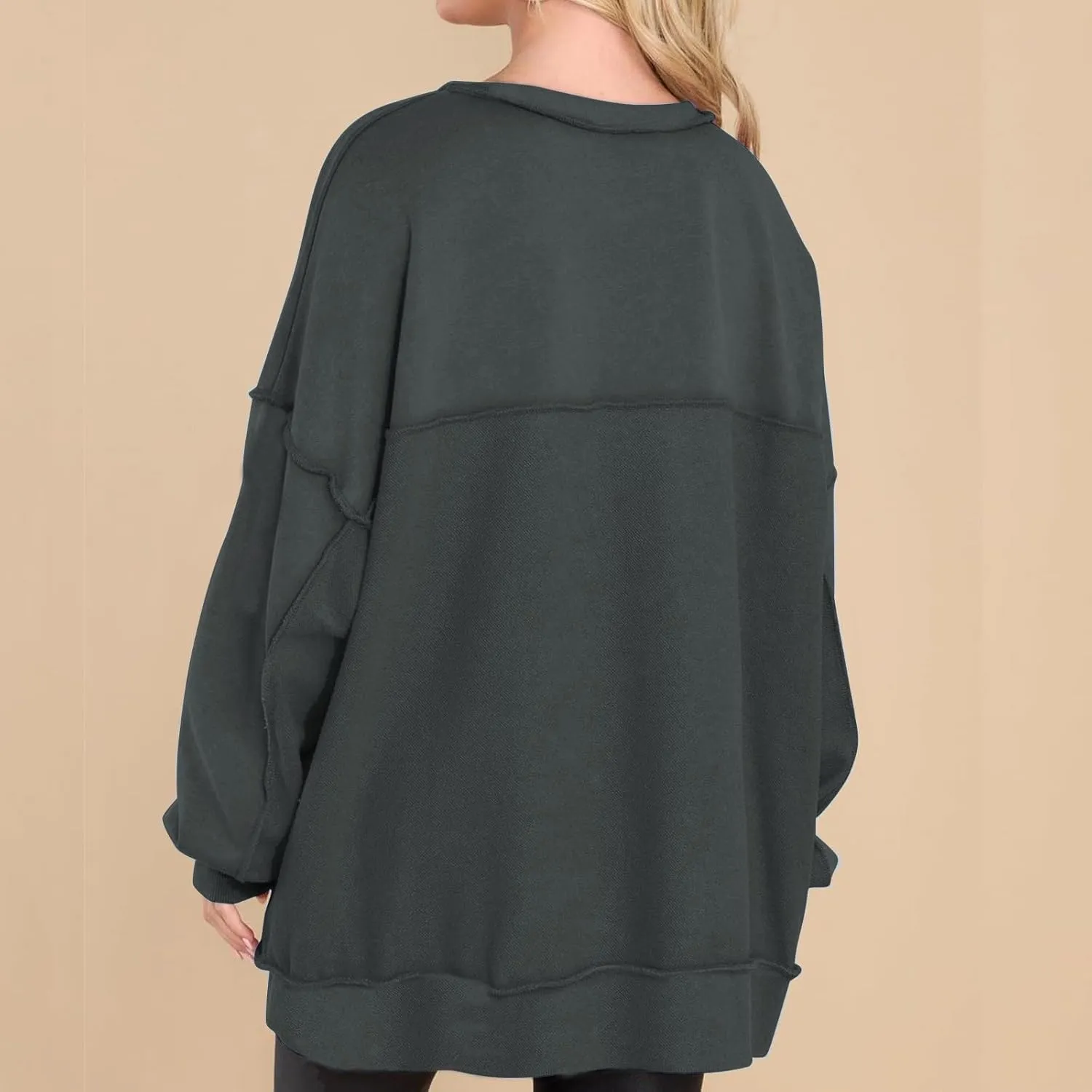 Oversized Women Sweatshirt Button Collared Casual Hoodies Soild Lightweight Pullover Tops Fall Fashion Clothes