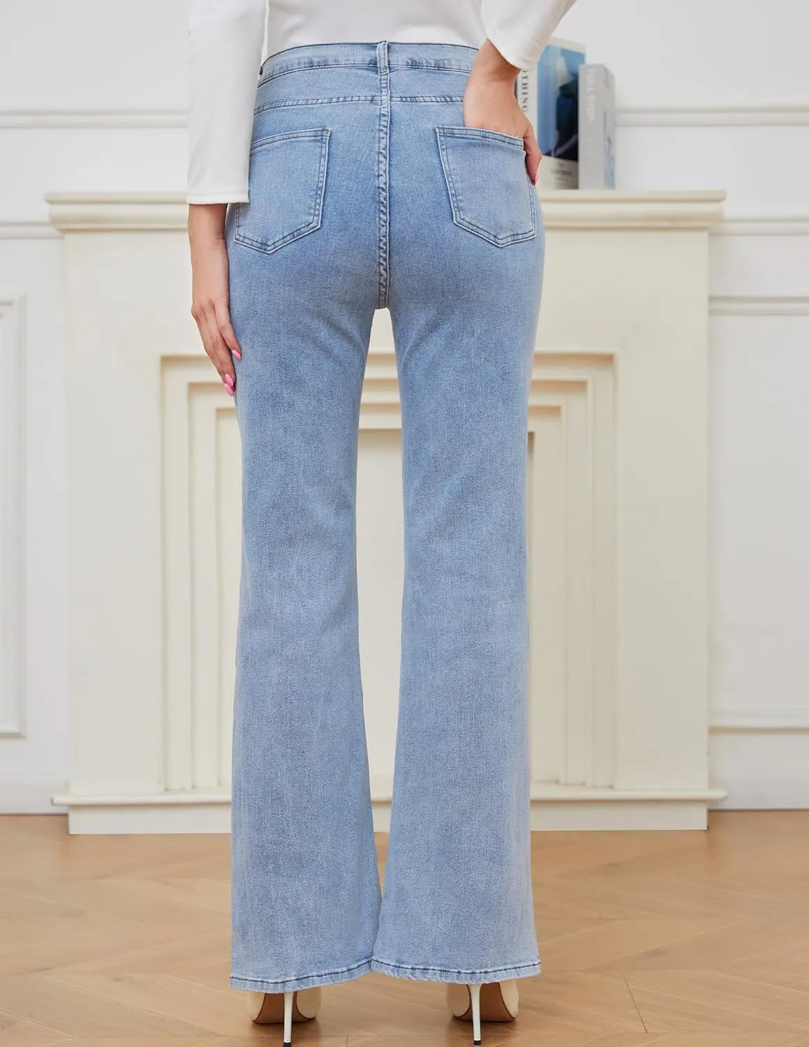 PACBREEZE Women's Maternity Flare Jeans Mid-Rise Stretchy Bell Bootcut Jeans Denim Pregnancy Pants, S-XXL