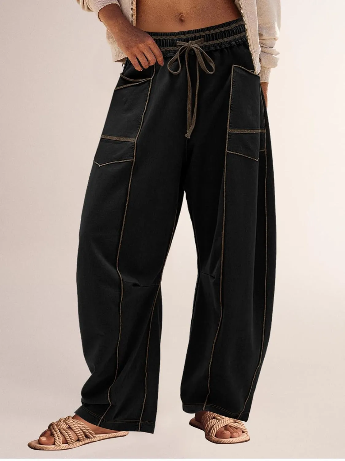 Panadila Womens Barrel Pants Drawstring Wide Leg Sweatpants Baggy Summer Lounge Pants Casual Beach Trousers