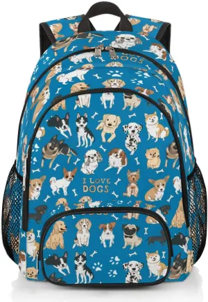 Pardick Cute Dogs Animals Backpack for Girls Boys, Cute School Backpack for Kids Teens Preschool Elementary Kindergarten Bookbags School Bags 14 inch Laptop Backpacks Casual Travel Hiking