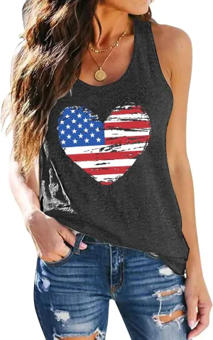 PECHAR Patriotic Shirts 4th of July Sleeveless Tank Tops Women American Flag T Shirt USA Graphic Tees Racerback Vest