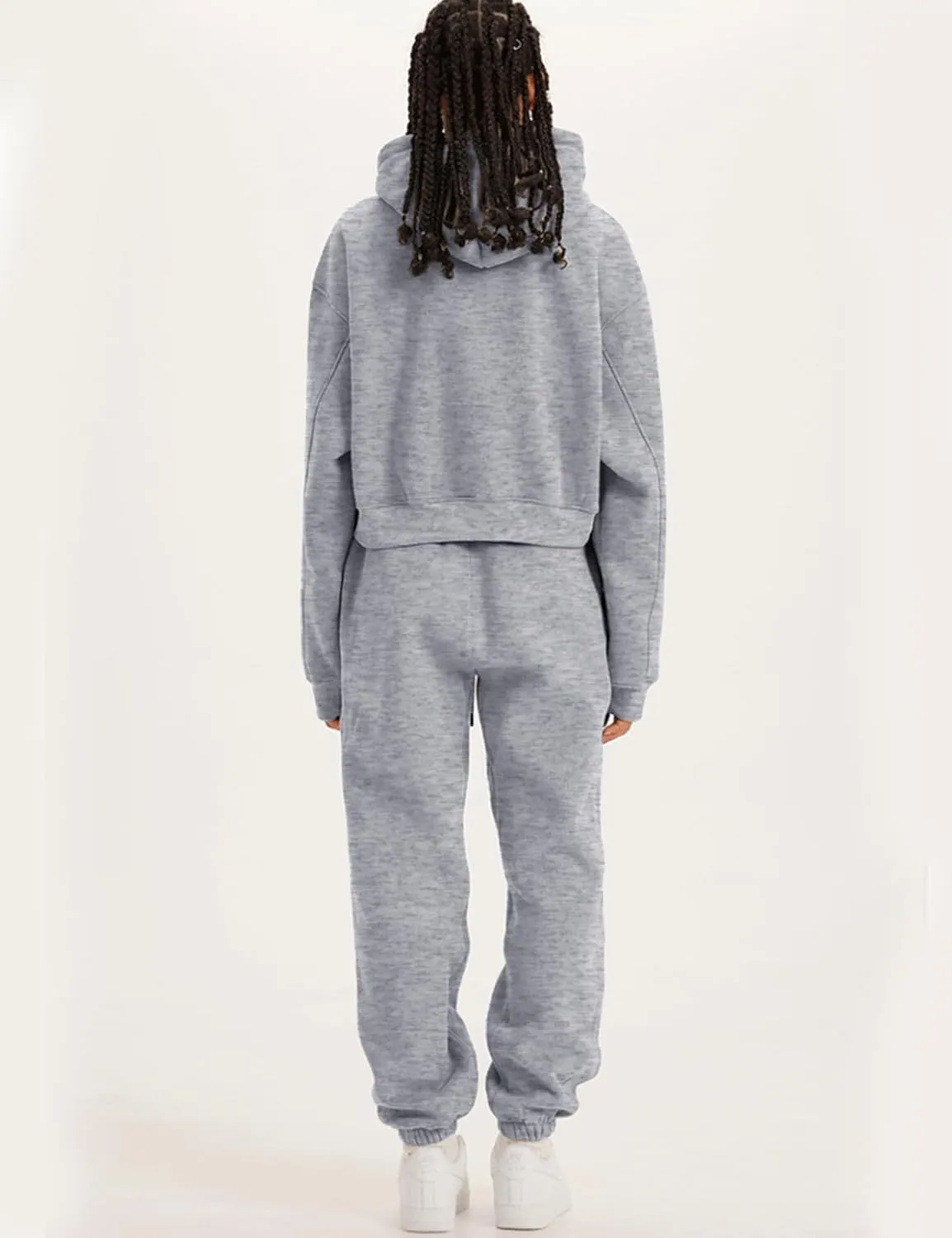 PEHMEA Women's 2 Piece Sweatsuit Outfits, Winter Comfy Lounge Sets for Women, Fleece Hoodies Crop Pullover with Joggers Pants
