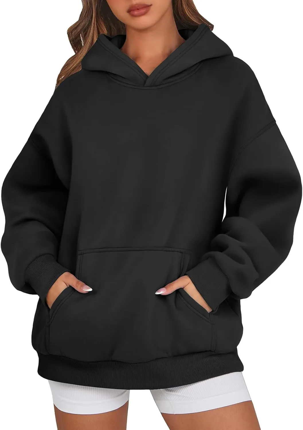 PETYCZEN Womens Hoodies Oversized Long Sleeve Drop Shoulder Hooded Sweatshirt Casual Fleece Sweaters Drawstring Pullover Tops