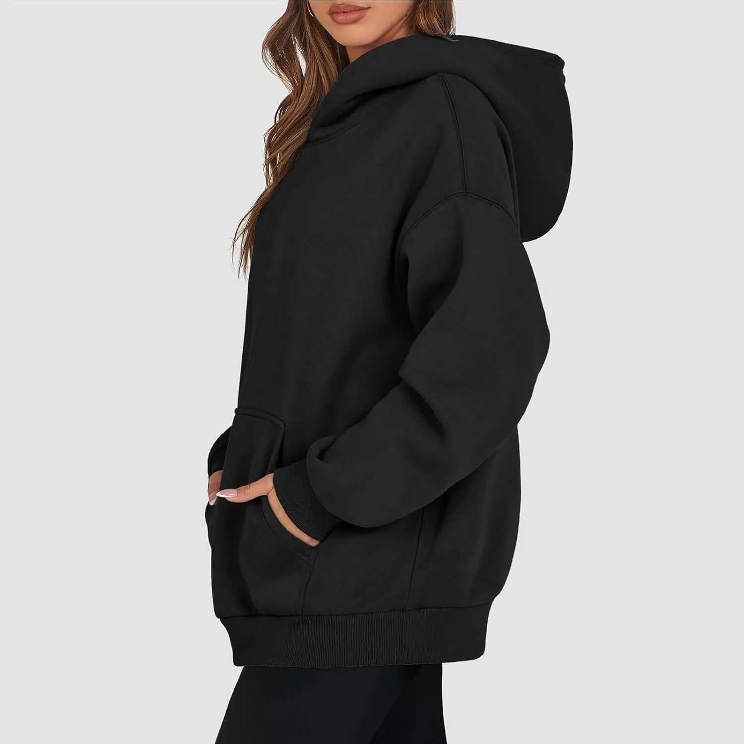 PETYCZEN Womens Hoodies Oversized Long Sleeve Drop Shoulder Hooded Sweatshirt Casual Fleece Sweaters Drawstring Pullover Tops