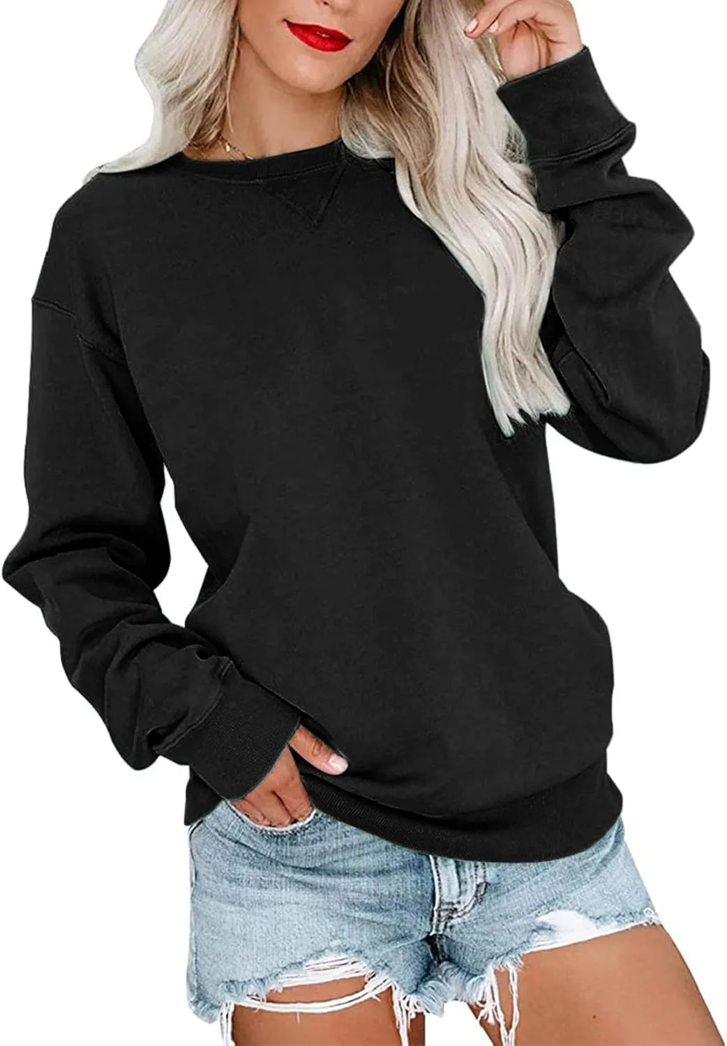 PGANDS Womens Crew Neck Solid/Color Block Sweatshirts Long Sleeve Casual Lightweight Pullover Tops