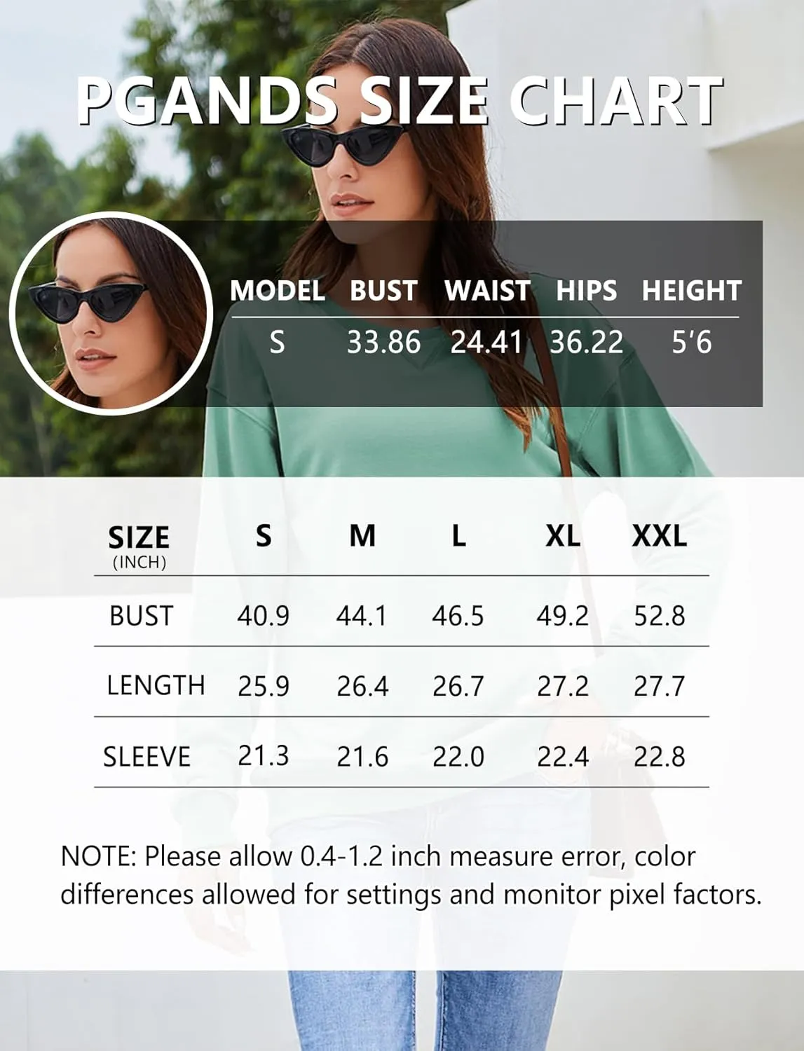 PGANDS Womens Crew Neck Solid/Color Block Sweatshirts Long Sleeve Casual Lightweight Pullover Tops