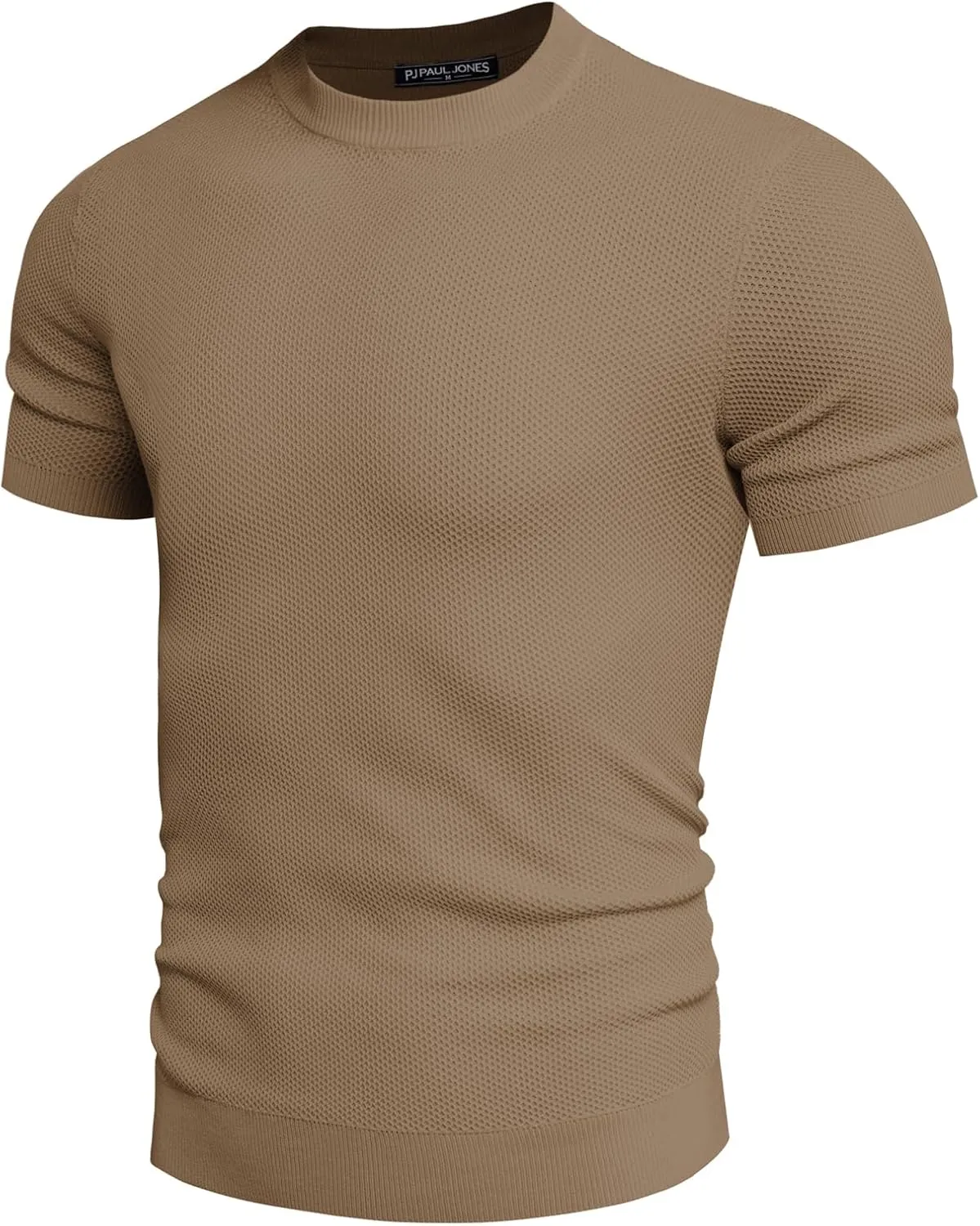 PJ PAUL JONES Men's T-Shirts Casual Knit Short Sleeve Crewneck Honeycomb Waffle Solid Knitted Pullover Tees