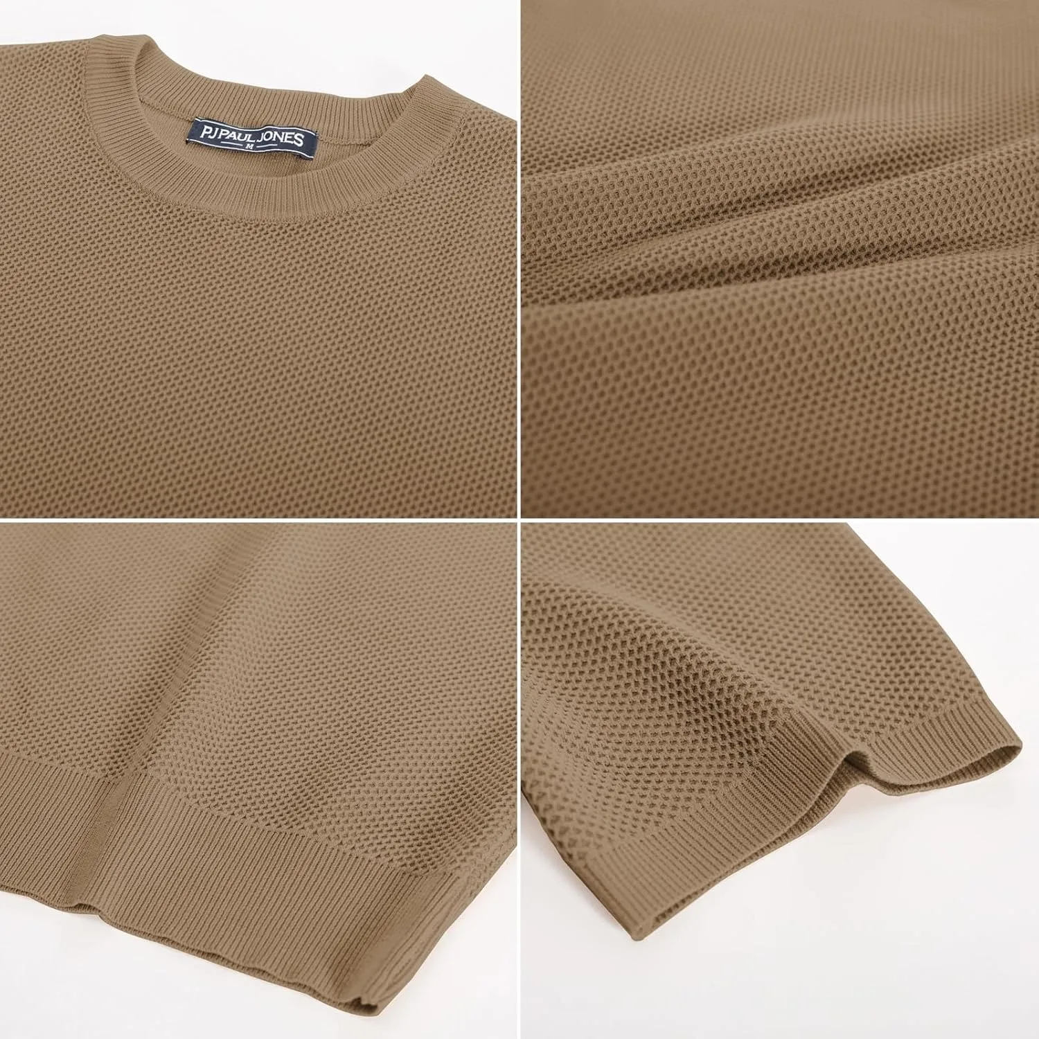 PJ PAUL JONES Men's T-Shirts Casual Knit Short Sleeve Crewneck Honeycomb Waffle Solid Knitted Pullover Tees
