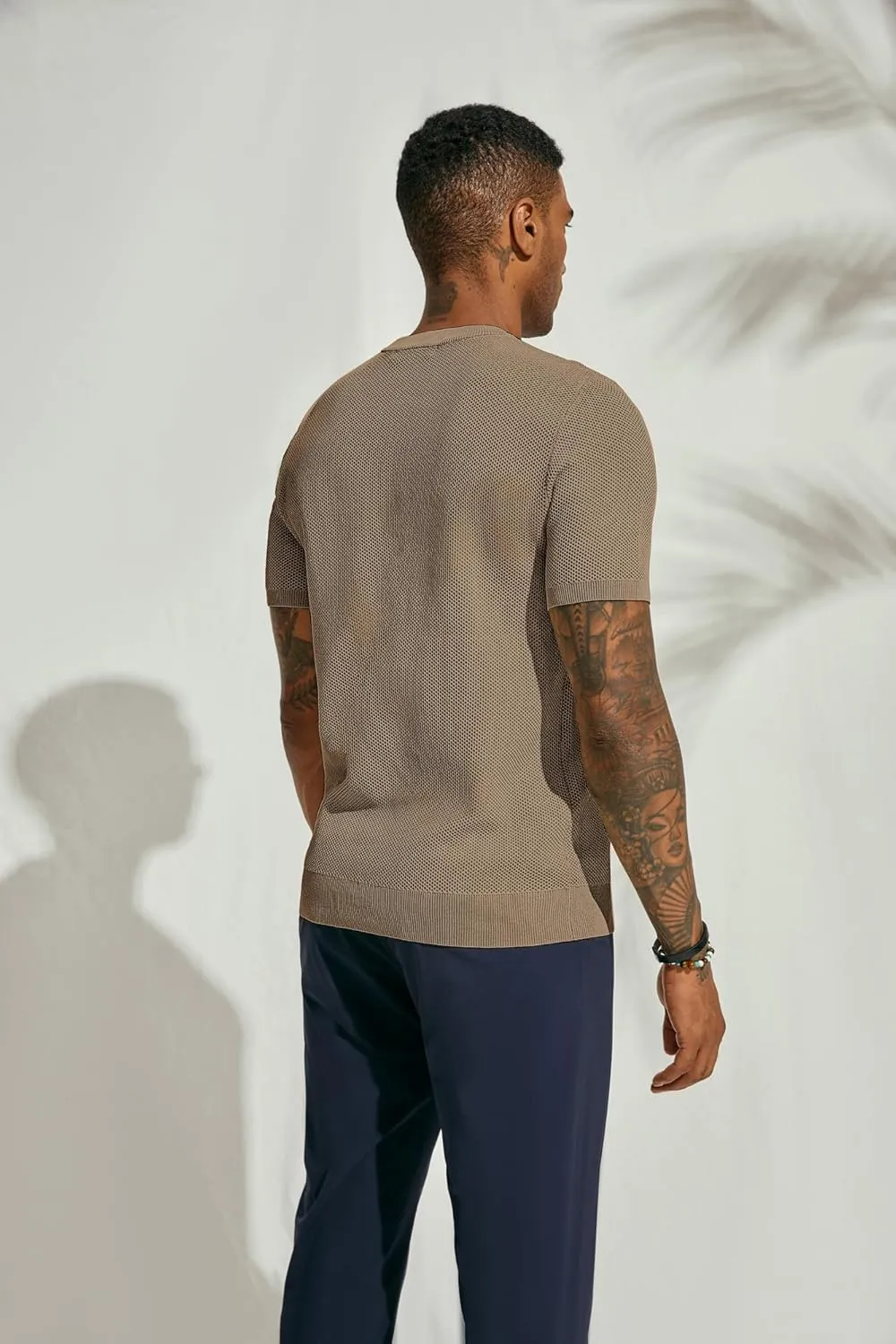 PJ PAUL JONES Men's T-Shirts Casual Knit Short Sleeve Crewneck Honeycomb Waffle Solid Knitted Pullover Tees