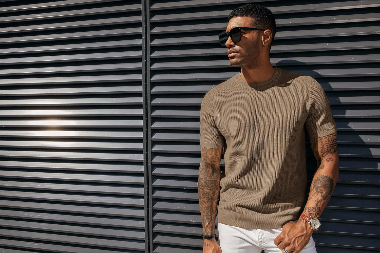 PJ PAUL JONES Men's T-Shirts Casual Knit Short Sleeve Crewneck Honeycomb Waffle Solid Knitted Pullover Tees