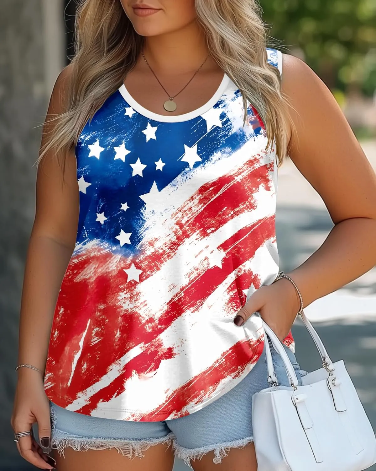 Plus Size American Flag Shirts Women 4th of July Tank Tops Patriotic USA Sleeveless Graphic Tees Casual Plus Size Tops
