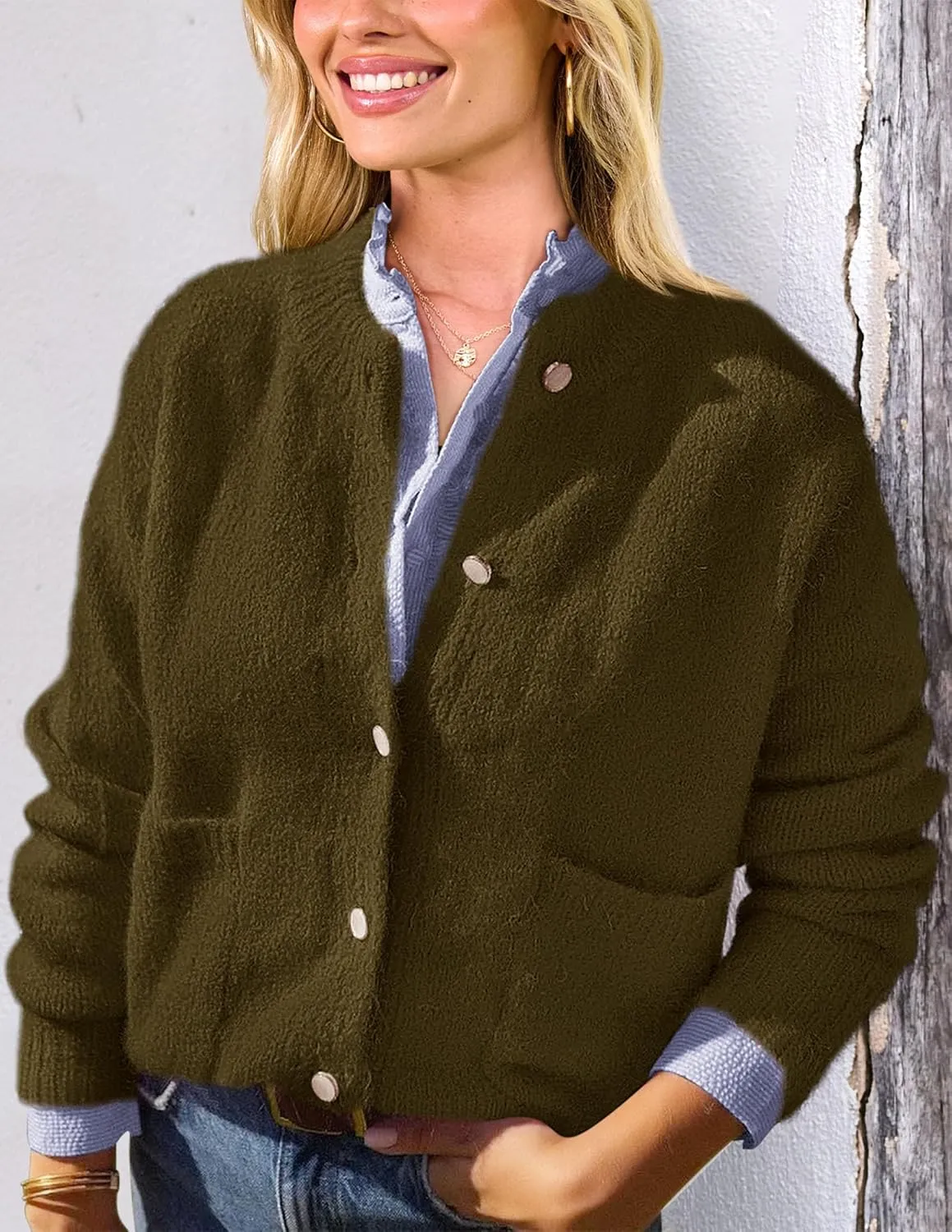 PRETTYGARDEN Women's Knit Cardigan Sweaters Casual Long Sleeve Open Front Button Up Ribbed Fall Spring Sweater Jackets