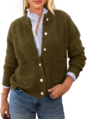 PRETTYGARDEN Women's Knit Cardigan Sweaters Casual Long Sleeve Open Front Button Up Ribbed Fall Spring Sweater Jackets