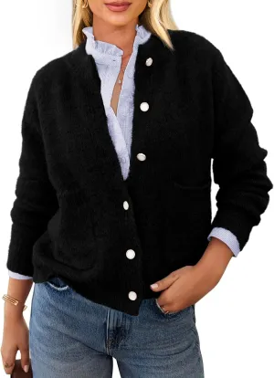 PRETTYGARDEN Women's Knit Cardigan Sweaters Casual Long Sleeve Open Front Button Up Ribbed Fall Spring Sweater Jackets