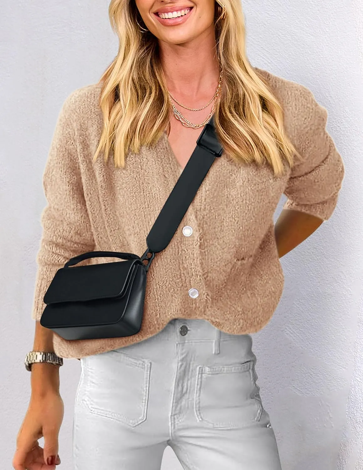 PRETTYGARDEN Women's Knit Cardigan Sweaters Casual Long Sleeve Open Front Button Up Ribbed Fall Spring Sweater Jackets
