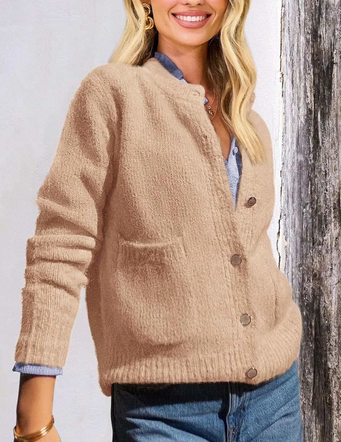 PRETTYGARDEN Women's Knit Cardigan Sweaters Casual Long Sleeve Open Front Button Up Ribbed Fall Spring Sweater Jackets