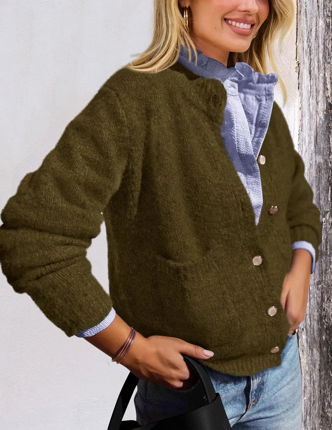 PRETTYGARDEN Women's Knit Cardigan Sweaters Casual Long Sleeve Open Front Button Up Ribbed Fall Spring Sweater Jackets