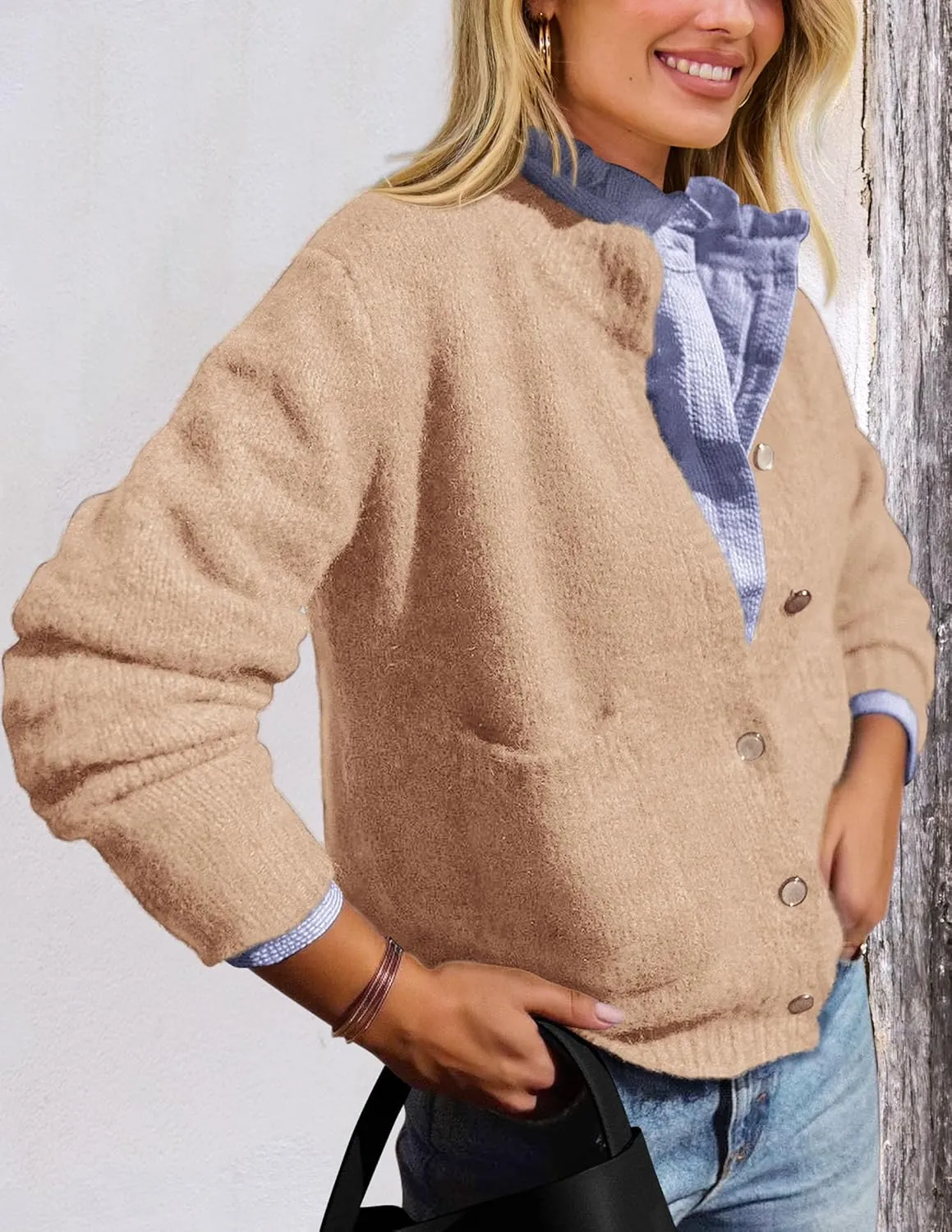 PRETTYGARDEN Women's Knit Cardigan Sweaters Casual Long Sleeve Open Front Button Up Ribbed Fall Spring Sweater Jackets