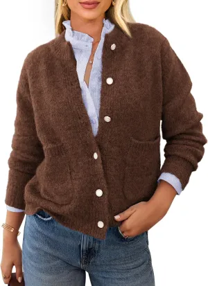 PRETTYGARDEN Women's Knit Cardigan Sweaters Casual Long Sleeve Open Front Button Up Ribbed Fall Spring Sweater Jackets