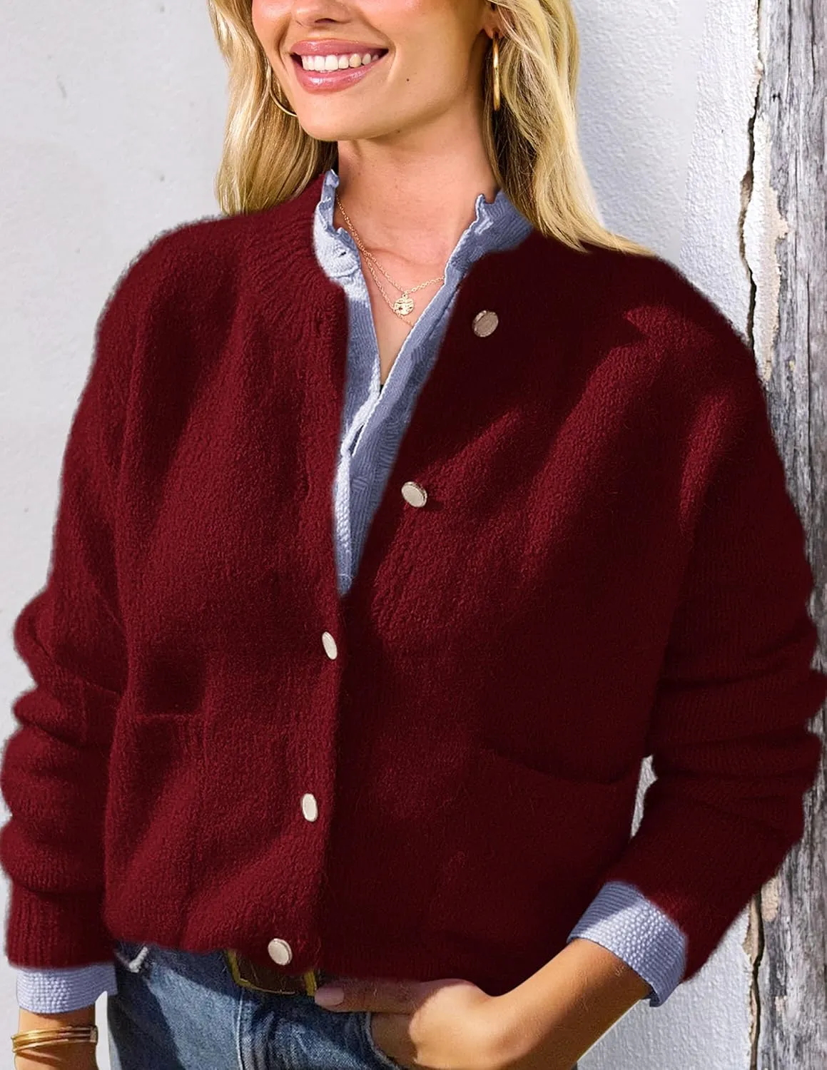PRETTYGARDEN Women's Knit Cardigan Sweaters Casual Long Sleeve Open Front Button Up Ribbed Fall Spring Sweater Jackets