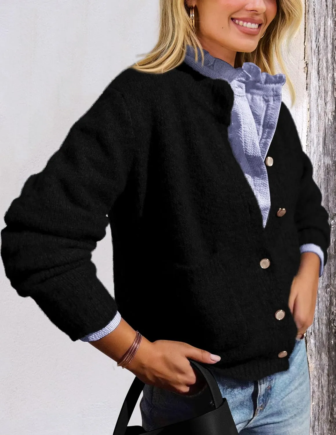 PRETTYGARDEN Women's Knit Cardigan Sweaters Casual Long Sleeve Open Front Button Up Ribbed Fall Spring Sweater Jackets