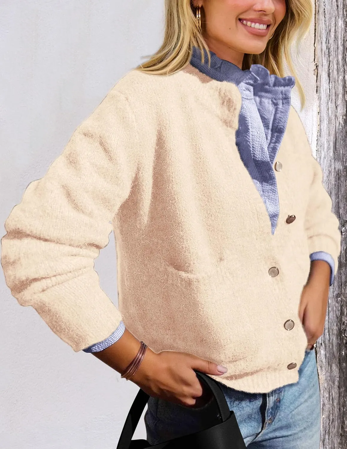 PRETTYGARDEN Women's Knit Cardigan Sweaters Casual Long Sleeve Open Front Button Up Ribbed Fall Spring Sweater Jackets