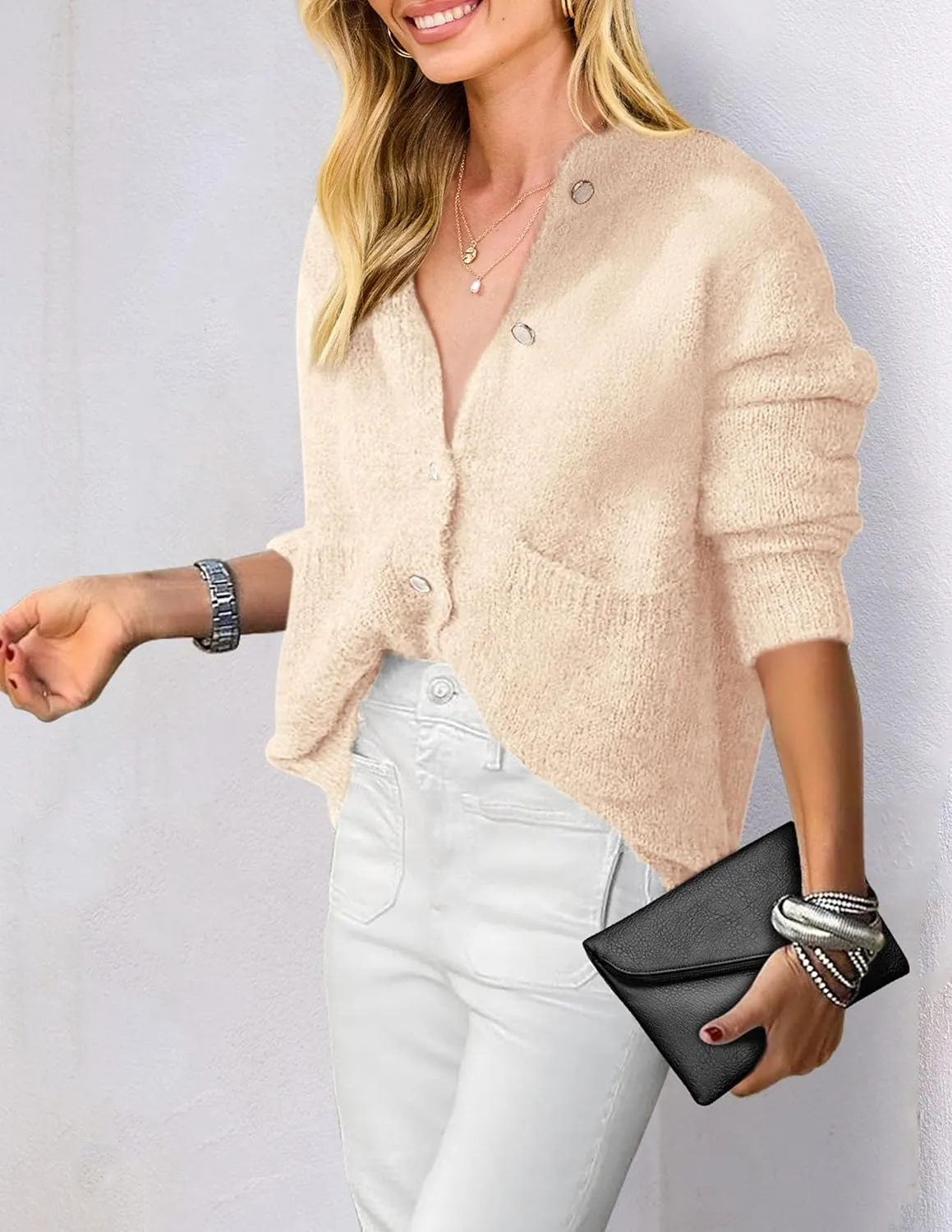 PRETTYGARDEN Women's Knit Cardigan Sweaters Casual Long Sleeve Open Front Button Up Ribbed Fall Spring Sweater Jackets