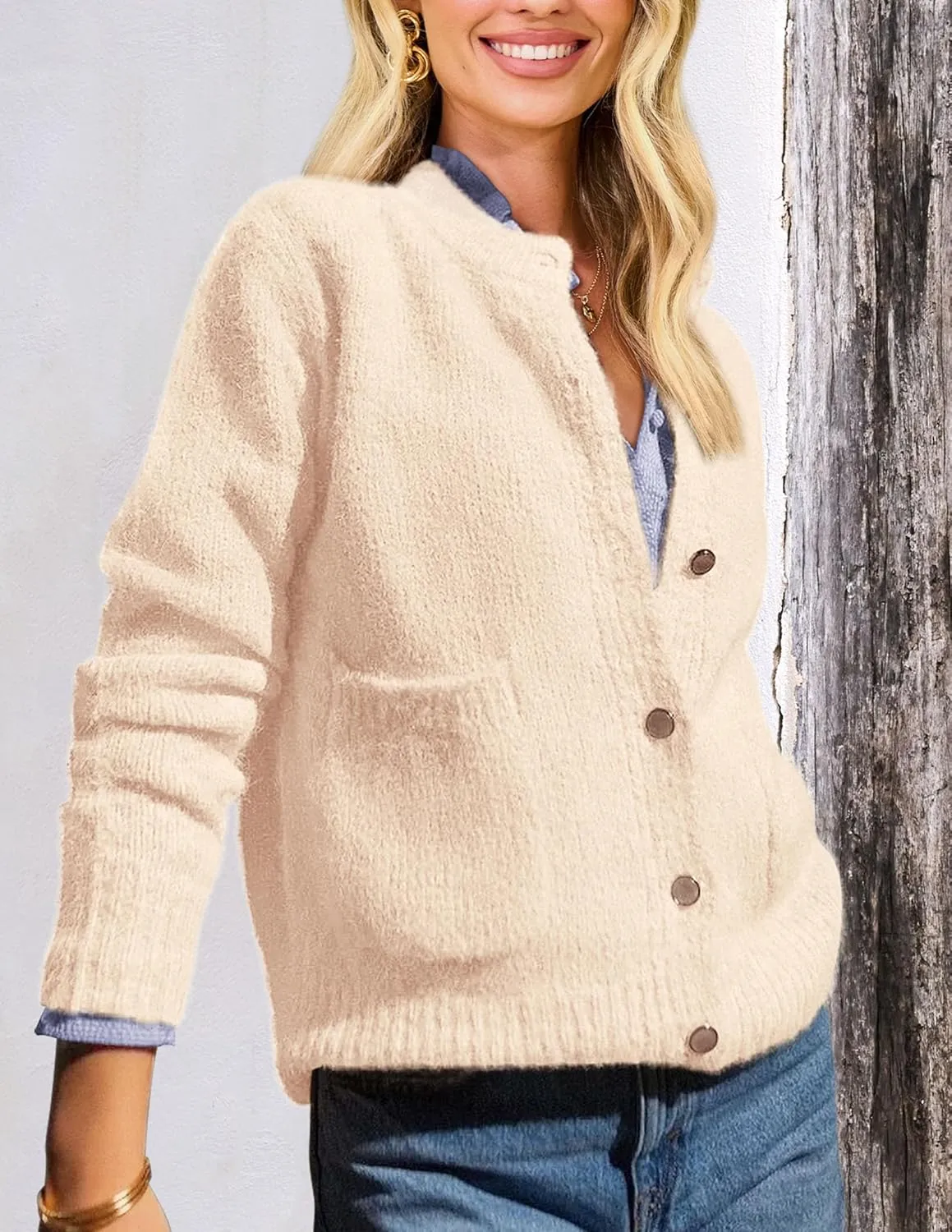 PRETTYGARDEN Women's Knit Cardigan Sweaters Casual Long Sleeve Open Front Button Up Ribbed Fall Spring Sweater Jackets