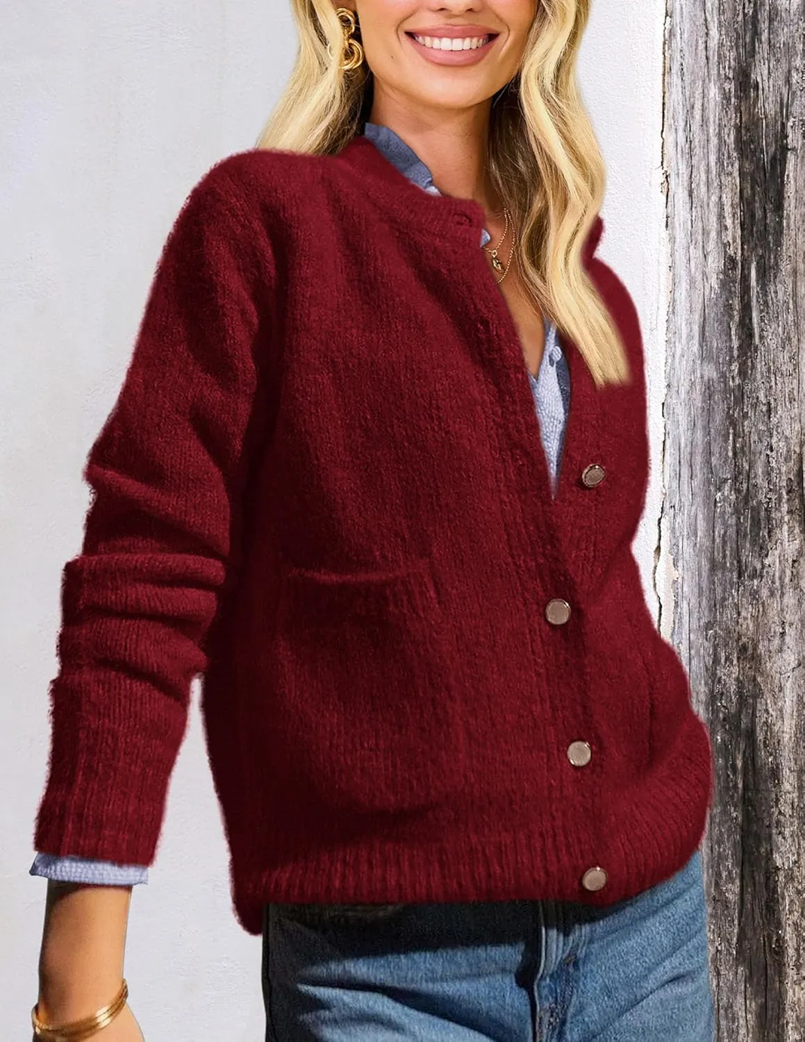 PRETTYGARDEN Women's Knit Cardigan Sweaters Casual Long Sleeve Open Front Button Up Ribbed Fall Spring Sweater Jackets