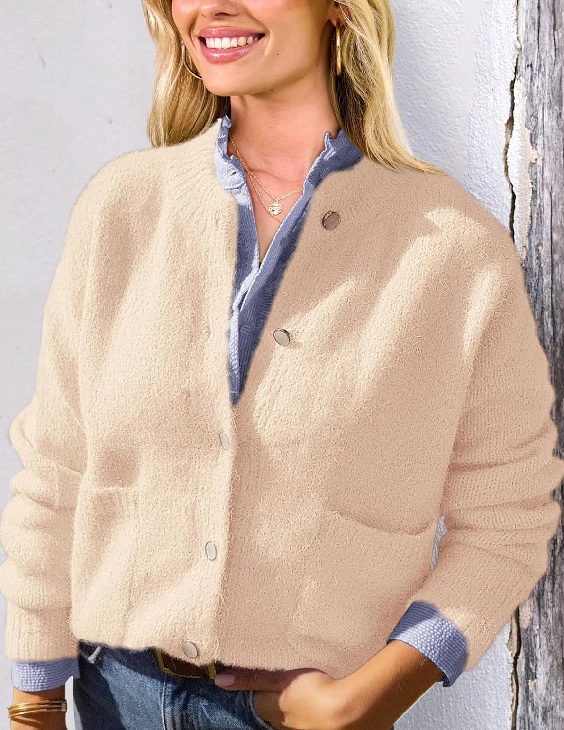 PRETTYGARDEN Women's Knit Cardigan Sweaters Casual Long Sleeve Open Front Button Up Ribbed Fall Spring Sweater Jackets