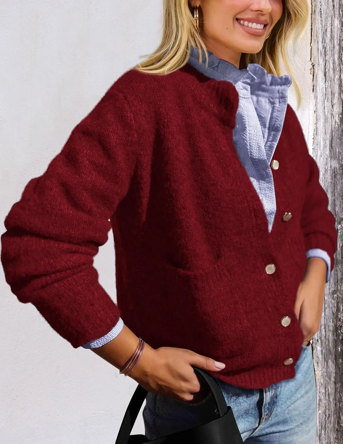 PRETTYGARDEN Women's Knit Cardigan Sweaters Casual Long Sleeve Open Front Button Up Ribbed Fall Spring Sweater Jackets