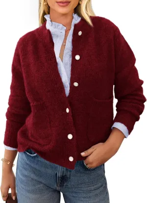 PRETTYGARDEN Women's Knit Cardigan Sweaters Casual Long Sleeve Open Front Button Up Ribbed Fall Spring Sweater Jackets
