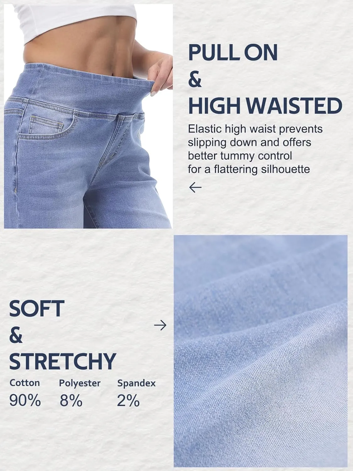 Pull on Wide Leg Jeans for Women, High Waisted Stretchy Baggy Trendy Tummy Control Straight Leg Jeans Denim Pants