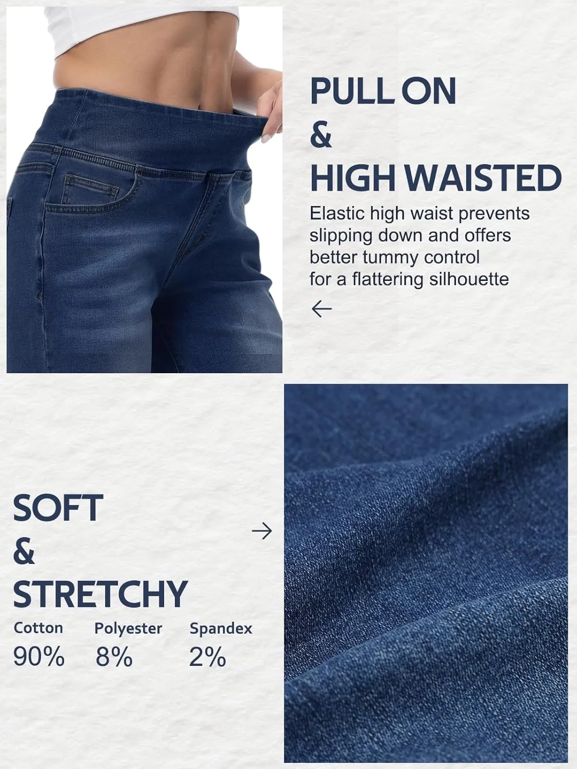 Pull on Wide Leg Jeans for Women, High Waisted Stretchy Baggy Trendy Tummy Control Straight Leg Jeans Denim Pants