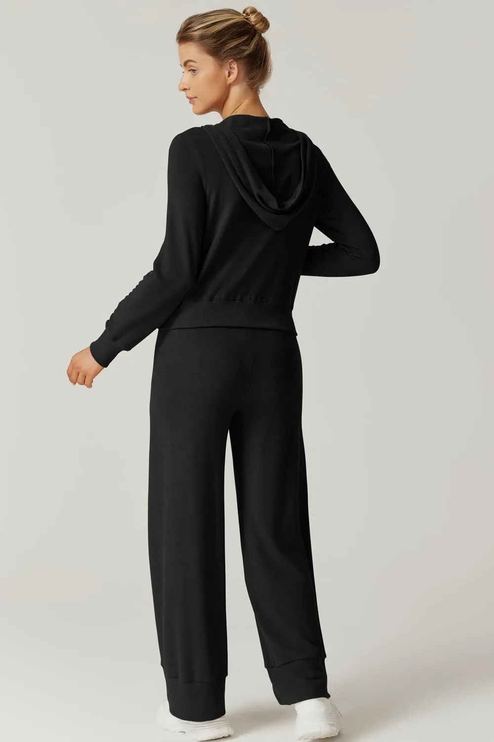 QINSEN Women's Two Piece Outfits Long Sleeve Full-Zip Hoodie and Wide Leg Pants Tracksuit Lounge Matching Set